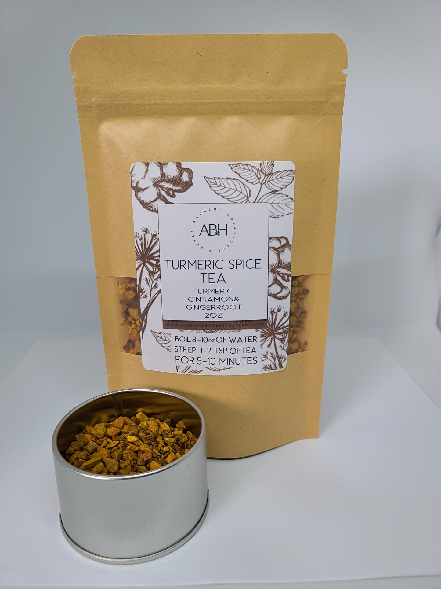 Organic Turmeric Spice Tea 2 oz Loose Herbal Tea Anti Inflammatory Curcumin - Alchemy Botanicals & Herbs Corp