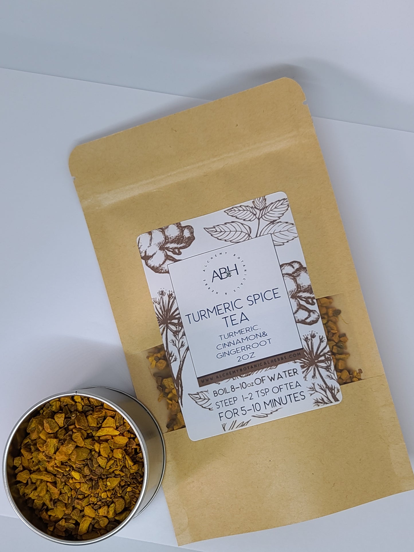 Organic Turmeric Spice Tea 2 oz Loose Herbal Tea Anti Inflammatory Curcumin - Alchemy Botanicals & Herbs Corp