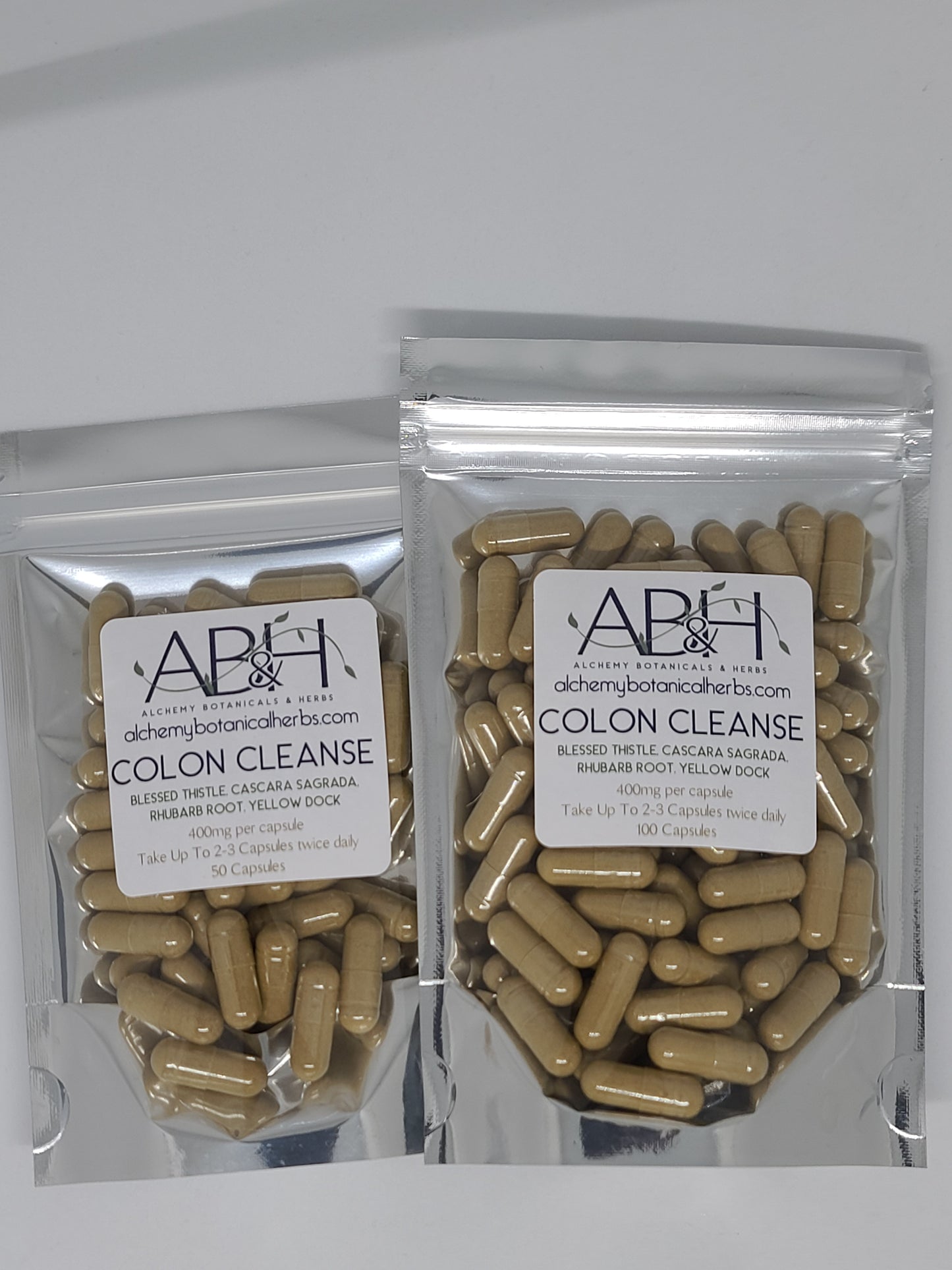 Colon Cleanse Blend Capsules 400mg 50 Capsules 100 Capsule Blessed Thistle, Cascara Sagrada, Rhubarb Root and Yellow Dock - Alchemy Botanicals & Herbs Corp
