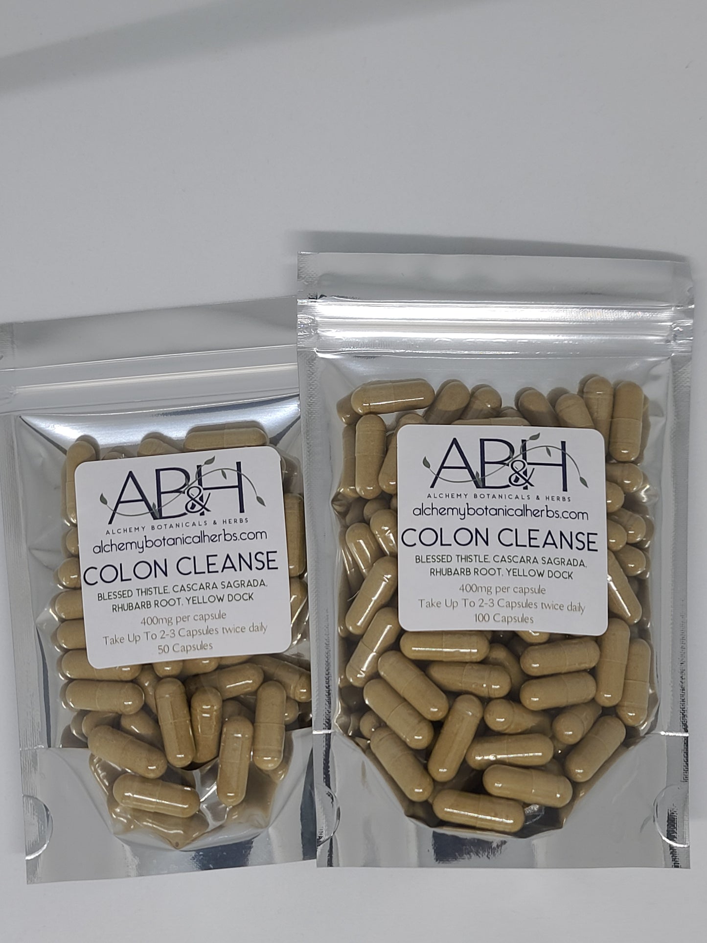 Colon Cleanse Blend Capsules 400mg 50 Capsules 100 Capsule Blessed Thistle, Cascara Sagrada, Rhubarb Root and Yellow Dock - Alchemy Botanicals & Herbs Corp