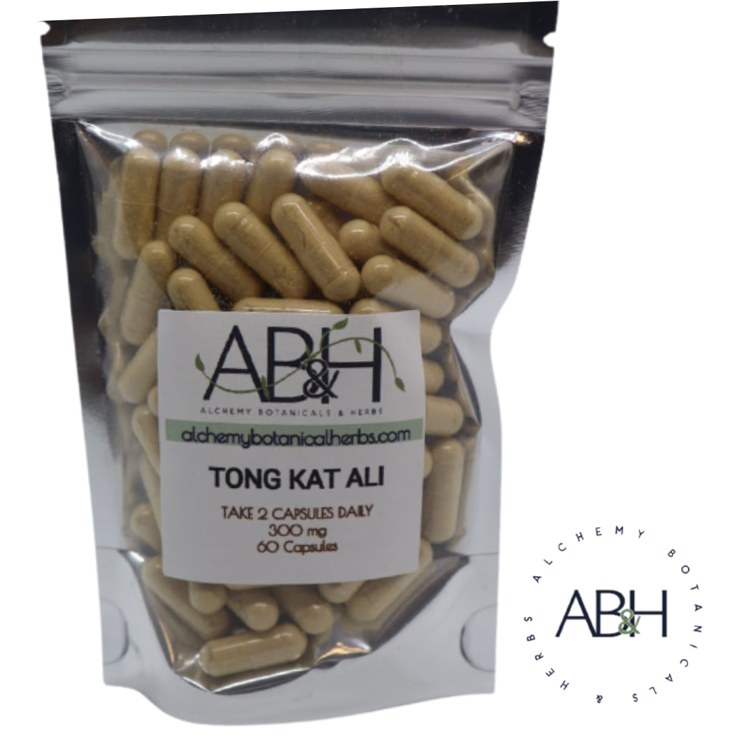 Tongkat Ali Powder Capsules Vegetarian Capsules 300mg  no fillers Longjack Eurycoma Longigolia 60 Capsules - Alchemy Botanicals & Herbs Corp