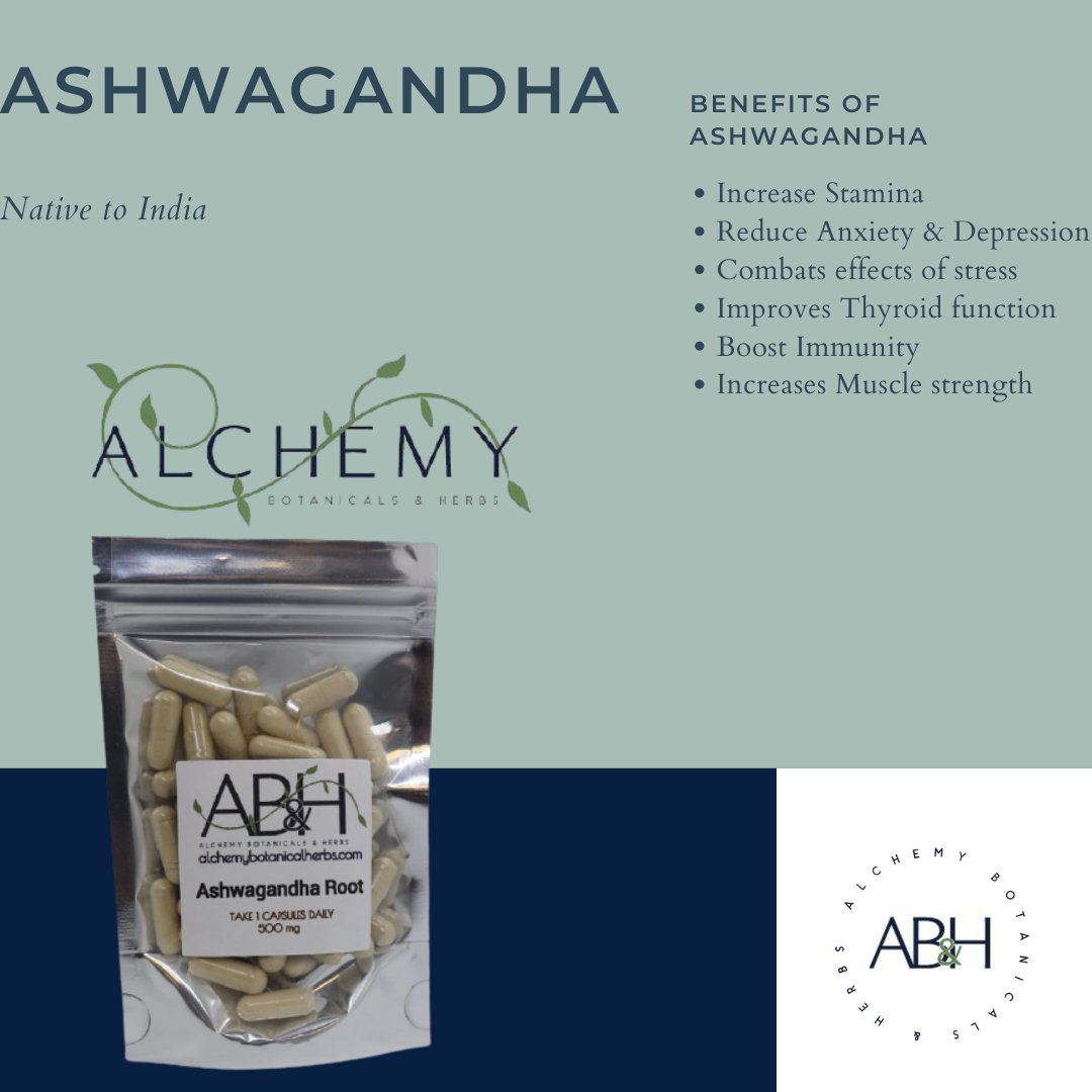 Ashwagandha Root Powder Capsules Supplements, No fillers  Capsules - Alchemy Botanicals & Herbs Corp