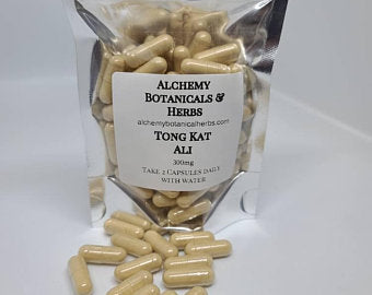 Tongkat Ali Powder Capsules Vegetarian Capsules 300mg  no fillers Longjack Eurycoma Longigolia 60 Capsules - Alchemy Botanicals & Herbs Corp