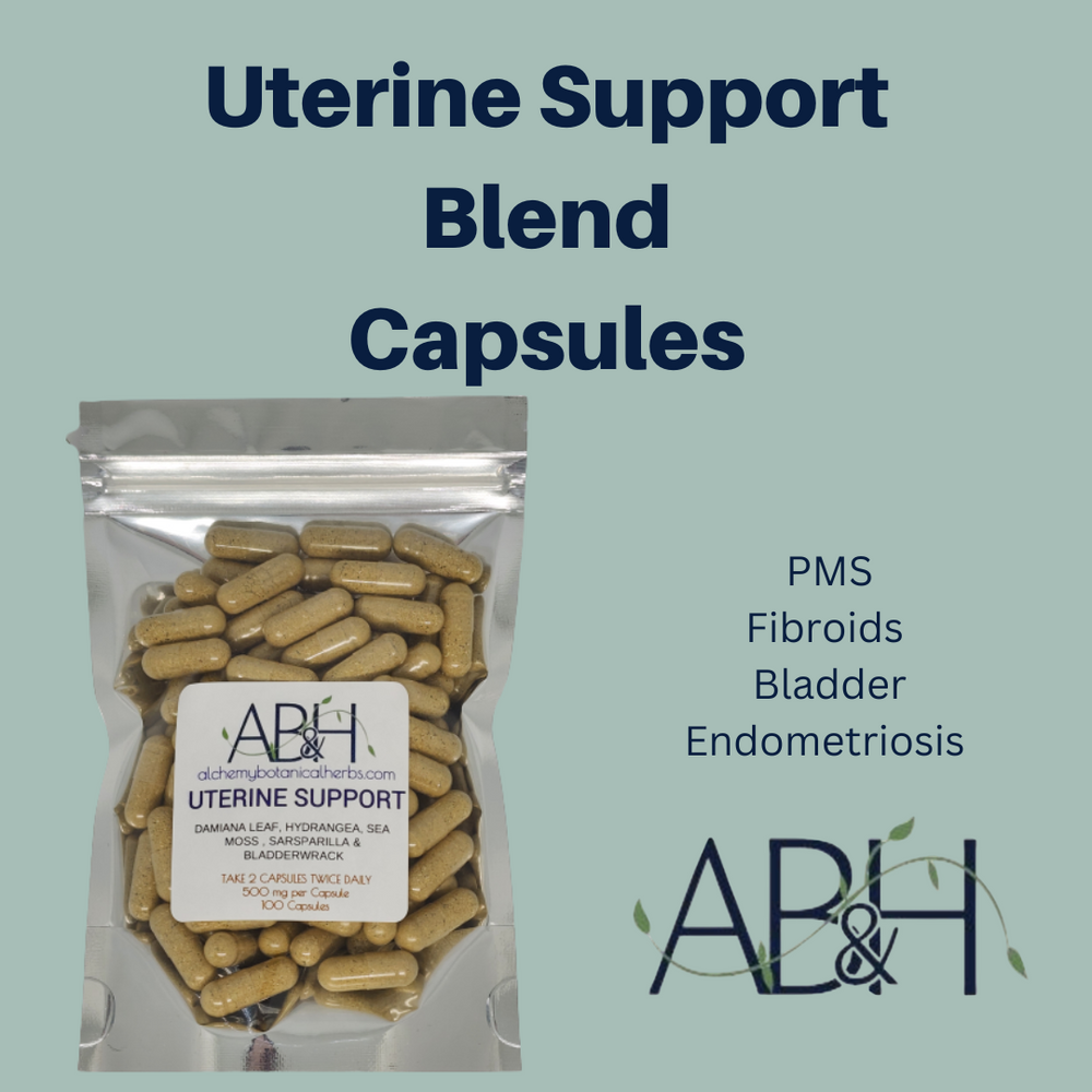 
                  
                    Uterine Support Blend Capsules 500mg 100 Capsules Damiana Leaf Hydrangea Sea Moss Sarsparilla Bladderwrack
                  
                