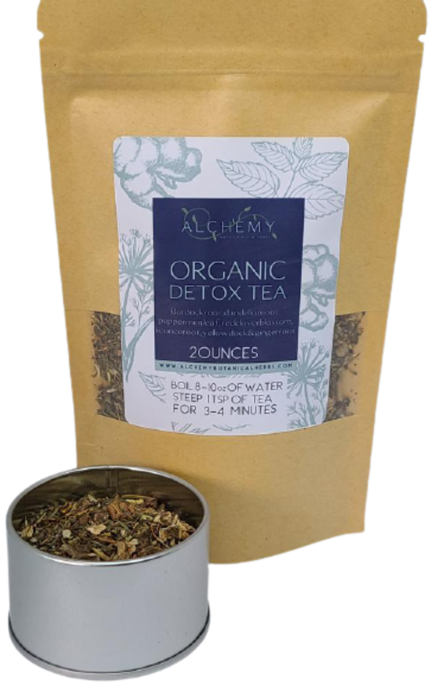 Organic Detox Tea Loose Leaf Burdock Dandelion Yellowdock Peppermint Ginger 2oz bag - Alchemy Botanicals & Herbs Corp