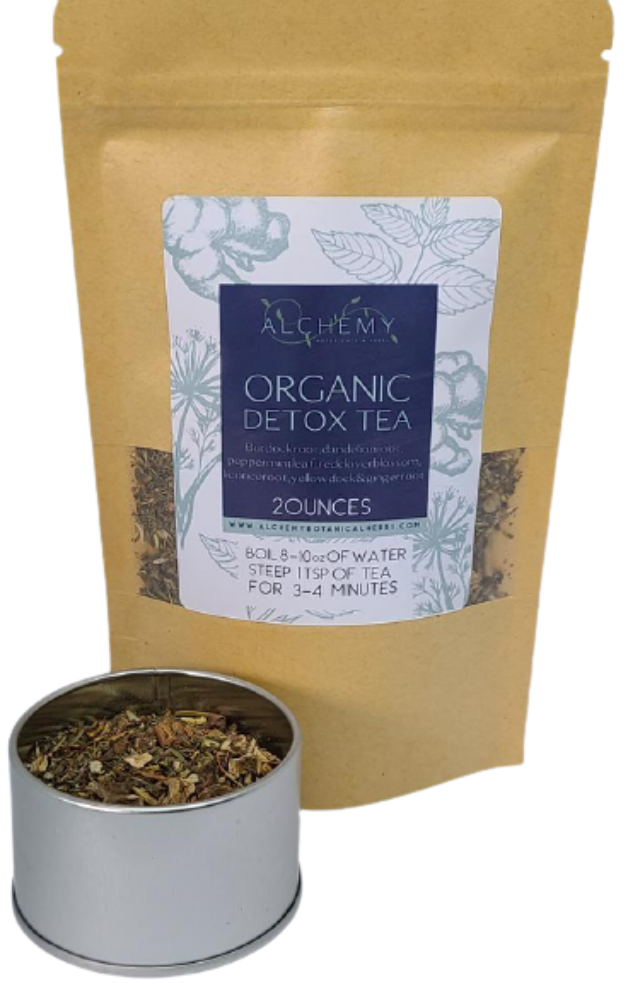 Organic Detox Tea Loose Leaf Burdock Dandelion Yellowdock Peppermint Ginger 2oz bag - Alchemy Botanicals & Herbs Corp