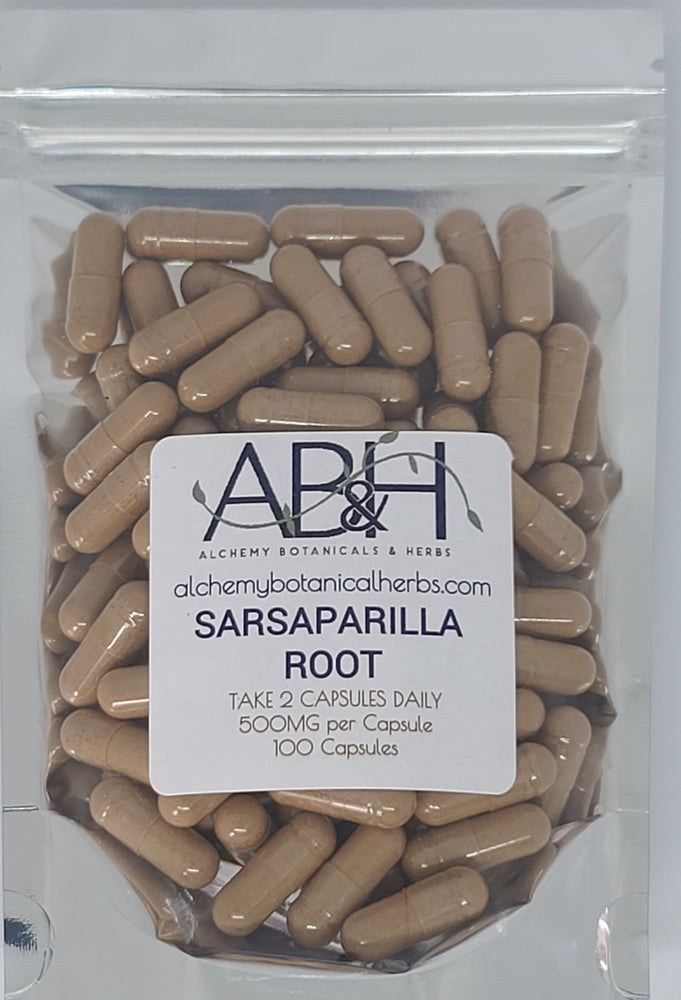 Sarsaparilla Root Powder Capsules, 100% Organic No Fillers 500mg Vegan - Alchemy Botanicals & Herbs Corp