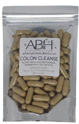 Colon Cleanse Blend Capsules 400mg 50 Capsules 100 Capsule Blessed Thistle, Cascara Sagrada, Rhubarb Root and Yellow Dock - Alchemy Botanicals & Herbs Corp