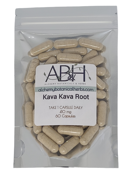 Kava Kava Root Capsules 410mg pure no fillers wildcrafted 60 capsules - Alchemy Botanicals & Herbs Corp