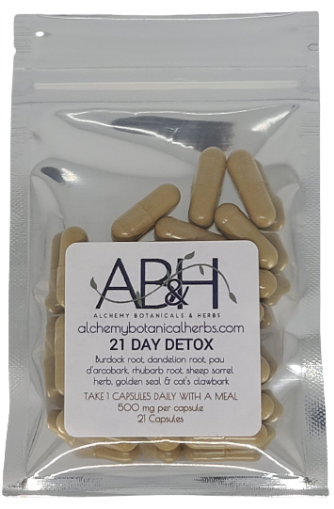 Organic Herbal Detox Natural Capsules No Fillers 21 Capsules 3 week supply Gentle Detox - Alchemy Botanicals & Herbs Corp