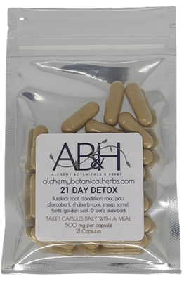 Organic Herbal Detox Natural Capsules No Fillers 21 Capsules 3 week supply Gentle Detox - Alchemy Botanicals & Herbs Corp