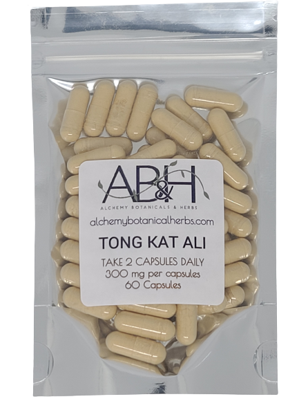 Tongkat Ali Powder Capsules Vegetarian Capsules 300mg  no fillers Longjack Eurycoma Longigolia 60 Capsules - Alchemy Botanicals & Herbs Corp