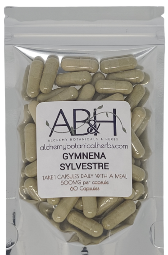 Organic Gymnema Sylvestre Leaf Powder Capsules Size O Capsules Vegetarian 60 Capsules - Alchemy Botanicals & Herbs Corp