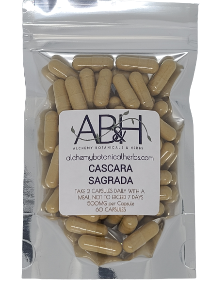 Organic Natural Cascara Sagrada Bark Powder Capsules - Alchemy Botanicals & Herbs Corp