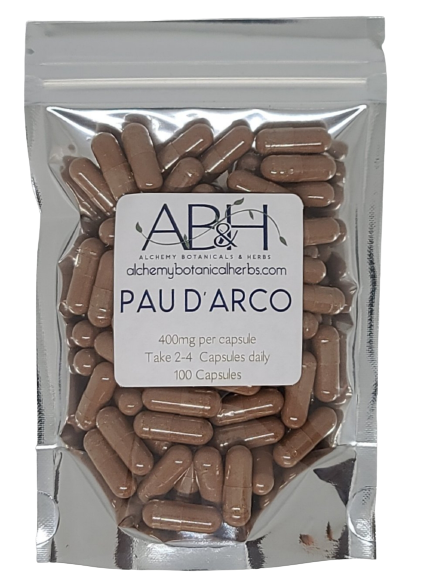 
                  
                    PAU D'ARCO CAPSULES 400mg 100 Capsules - Alchemy Botanicals & Herbs Corp
                  
                